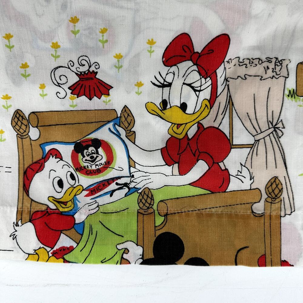 Vintage Montgomery Ward Disney Mickey & Friends Chores Muslin Twin Flat Sheet - Picture 6 of 6